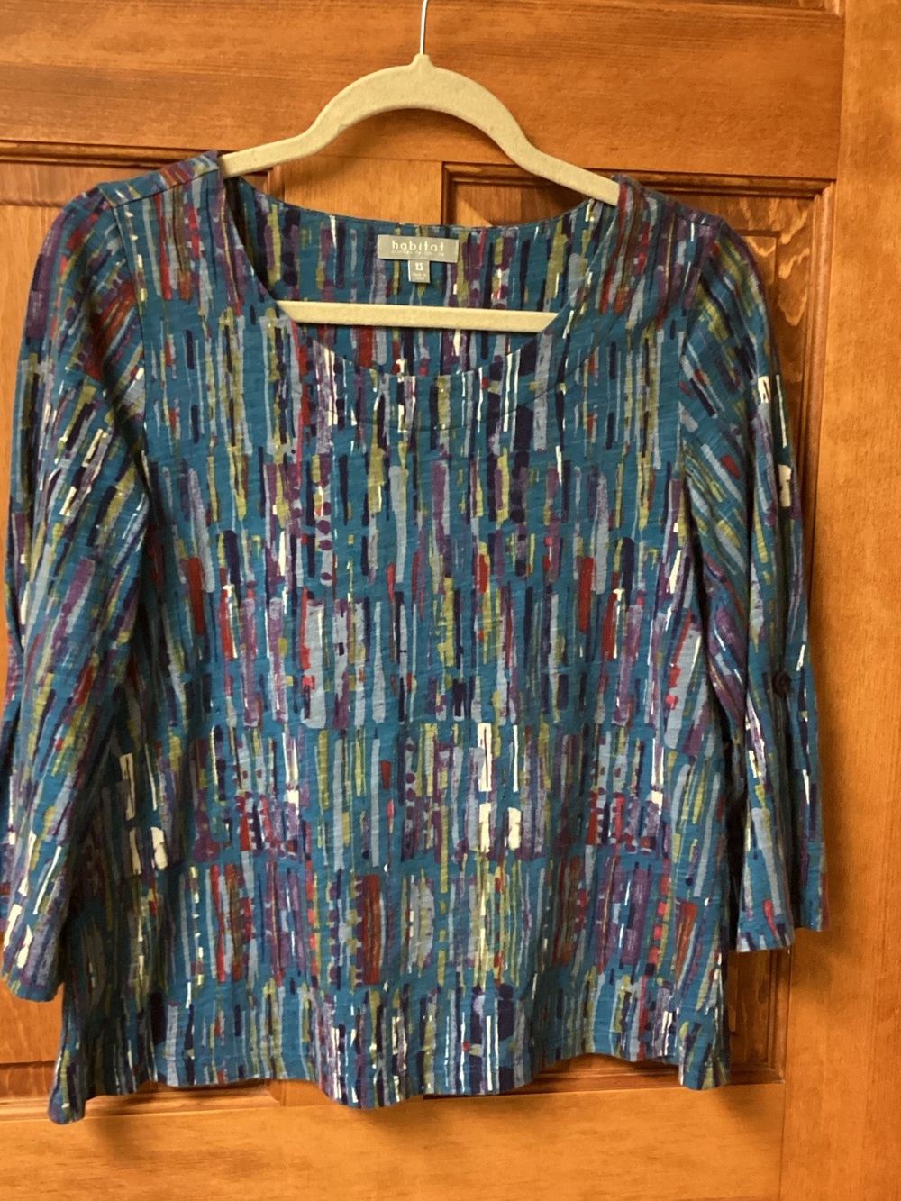 Habitat Teal Multicolor Vertical Abstract Long Sleeve Top